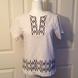 J.Crew cotton top with black boho trim